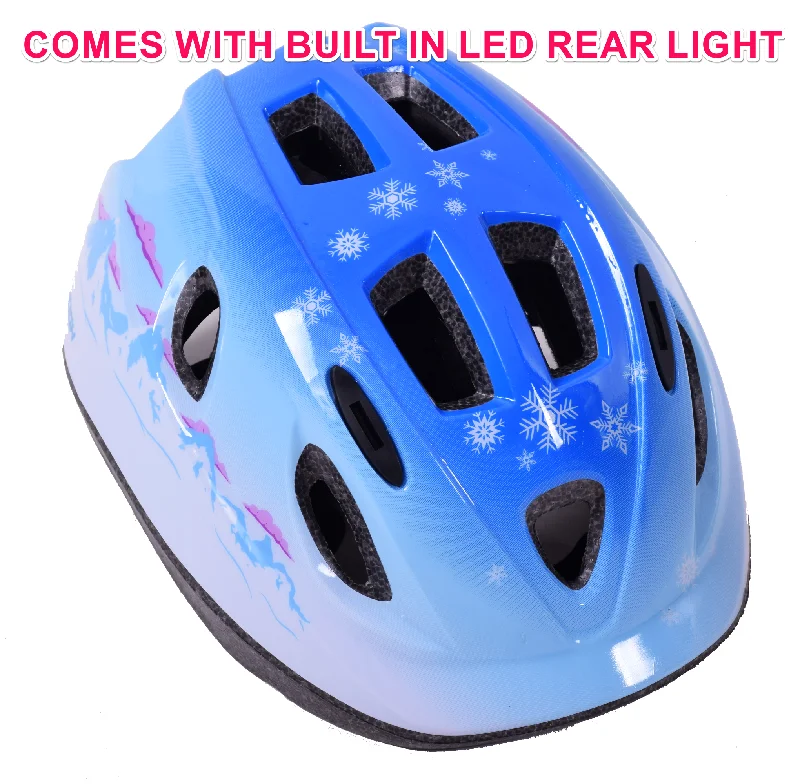 Pro-level leg straps-RALEIGH "MYSTERY ICE” CHILDS, KIDS, KIDDIES BIKE HELMET WITH BUILT IN LED SAFETY LIGHT 52-56cm BLUE