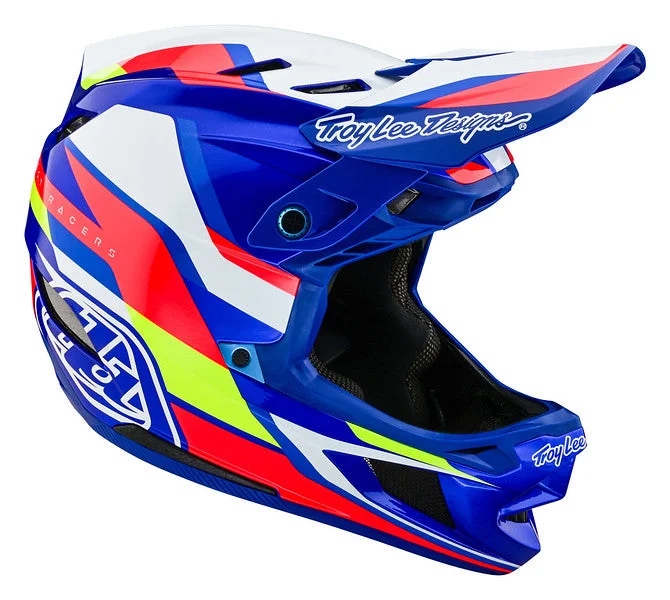 Stretchy rain pants-Troy Lee Designs D4 Composite Full Face Helmet with MIPS - Omega - White-Blue